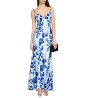 Mac Duggal Floral Print V-Neck Sleeveless Gown