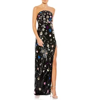 Mac Duggal Floral Sequin Strapless Sheath Gown