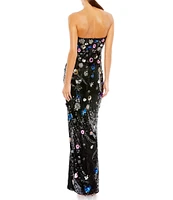 Mac Duggal Floral Sequin Strapless Sheath Gown