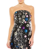 Mac Duggal Floral Sequin Strapless Sheath Gown