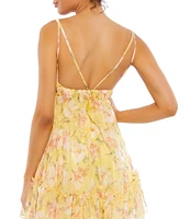 Mac Duggal Floral V-Neckline Sleeveless Mini Dress