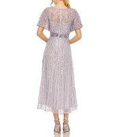 Mac Duggal Flutter Sleeve Embellished Chiffon A-Line Midi Dress