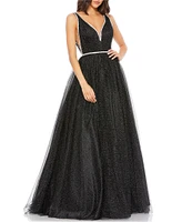 Mac Duggal Glitter V-Neck Sleeveless Ball Gown