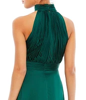 Mac Duggal Halter Mock Neck Sleeveless Ruffle High-Low A-Line Dress