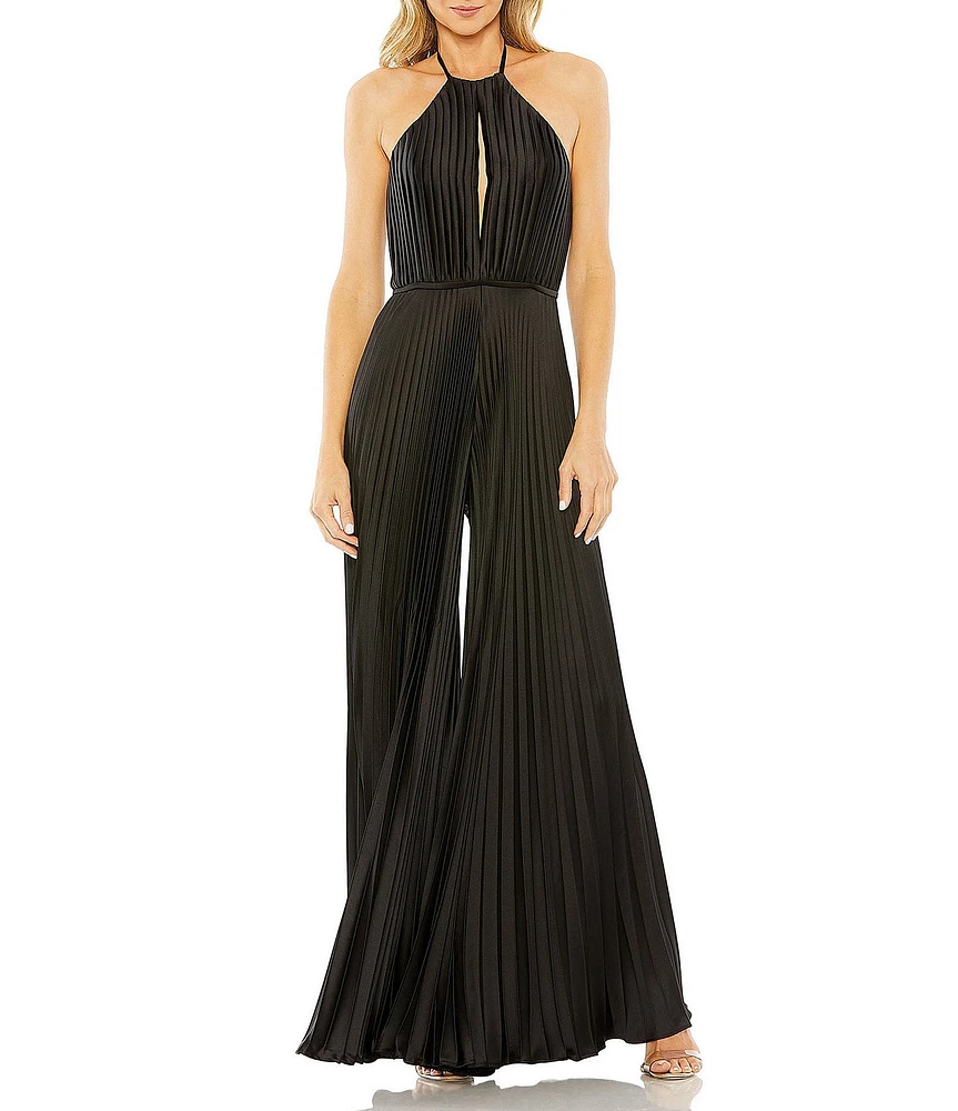 Mac Duggal Halter Neck Pleated Jumpsuit