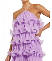 Mac Duggal Halter Neck Tiered Crinkle Chiffon Shift Dress