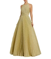 Mac Duggal Halter Neckline Pleated Glitter Knit Ballgown