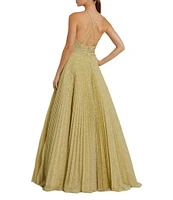 Mac Duggal Halter Neckline Pleated Glitter Knit Ballgown