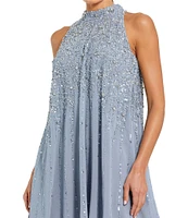 Mac Duggal High Neck Sleeveless Sequin Embellished Trapeze Dress