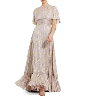 Mac Duggal Illusion Crew Neck Capelet Sleeve Embroider Chiffon Gown