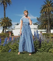 Mac Duggal Illusion Round Neck Cap Sleeve Floral Embellished Mesh Aline Gown