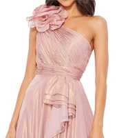 Mac Duggal Iridescent One Shoulder Rosette Ruffled Sleeveless Gown