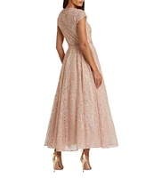 Mac Duggal Crew Neck Cap Sleeve Embellished A-Line Dress