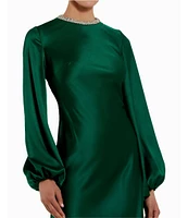 Mac Duggal Crew Neck Long Sleeve Crystal Detail Dress