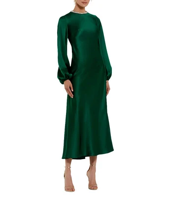 Mac Duggal Crew Neck Long Sleeve Crystal Detail Dress