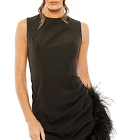 Mac Duggal Crew Neck Sleeveless High-Low Hem with Feather Trim