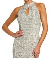 Mac Duggal Keyhole Neck Beaded Mesh Column Gown