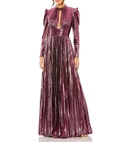 Mac Duggal Keyhole Neck Pleated Metallic Gown