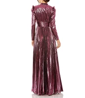 Mac Duggal Keyhole Neck Pleated Metallic Gown