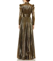 Mac Duggal Keyhole Neck Pleated Metallic Gown