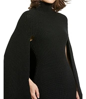 Mac Duggal Knit Turtleneck Long Cape Sleeve Merino Wool Blend Sheath Dress