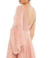 Mac Duggal Lace Asymmetrical One Shoulder Overlay Flutter Sleeve A-Line Gown