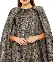 Mac Duggal Long Cape Sleeve Ruffled Hem Metallic Dress