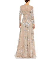 Mac Duggal Long Sleeve A-Line Crew Neck Lined Beaded Gown