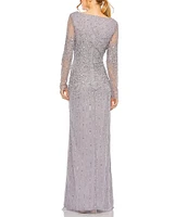 Mac Duggal Long Sleeve Bateau Neck Sequin Embellished A Line Gown