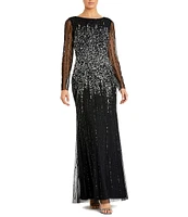 Mac Duggal Long Sleeve Bateau Neck Sequin Embellished A Line Gown