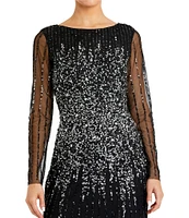 Mac Duggal Long Sleeve Bateau Neck Sequin Embellished A Line Gown