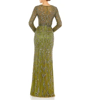 Mac Duggal Long Sleeve Sequin Crew Neck Fully Lined Sheath Gown