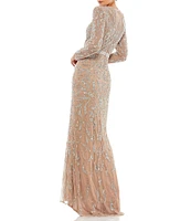 Mac Duggal Long Sleeve Sequin Crew Neck Fully Lined Sheath Gown