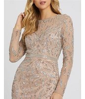 Mac Duggal Long Sleeve Sequin Crew Neck Fully Lined Sheath Gown