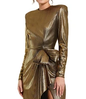 Mac Duggal Long Sleeve Bow Detail Metallic Jersey Gown