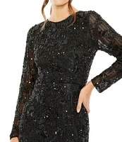 Mac Duggal Long Sleeve Crew Neck Embellished Dress