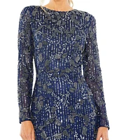 Mac Duggal Long Sleeve Crew Neck Embellished Dress