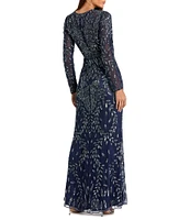 Mac Duggal Long Sleeve Crew Neck Embellished Gown