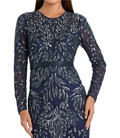 Mac Duggal Long Sleeve Crew Neck Embellished Gown