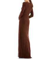 Mac Duggal Long Sleeve Keyhole Crew Neck Knot Waist Gown