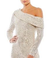 Mac Duggal Long Sleeve Sequined Drop Shoulder Jumpsuit