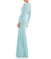 Mac Duggal Long Sleeve Surplice V-Neck Column Faux Wrap Gown