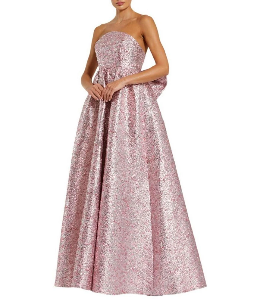 Mac Duggal Metallic Brocade Strapless Sleeveless Back Bow Gown