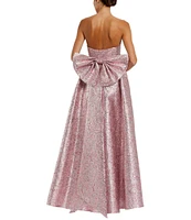 Mac Duggal Metallic Brocade Strapless Sleeveless Back Bow Gown