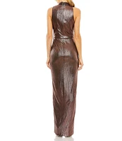 Mac Duggal Metallic Mock Neck Sleeveless Cutout Gown