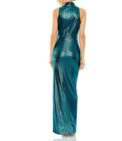 Mac Duggal Metallic Mock Neck Sleeveless Cutout Gown