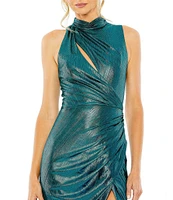 Mac Duggal Metallic Mock Neck Sleeveless Cutout Gown