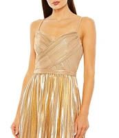 Mac Duggal Metallic Pleated V-Neck Sleeveless Sweetheart Neck Gown