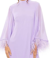 Mac Duggal Mock Neck Long Wide Sleeve Feather Trim Mini Dress