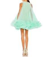 Mac Duggal Mock Neck Tulle Overlay Lace Swing Mini Dress